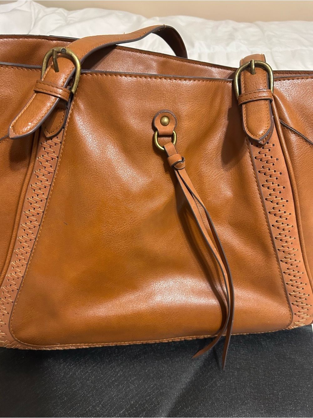The Pioneer Woman Tan Leather Shoulder Bag with Tassel Accent